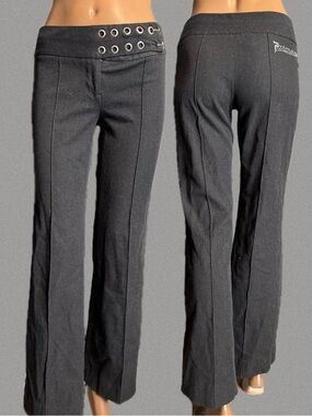 Parasuco Vintage Y2K Grommet-Belt Detail Dress Pants In Charcoal Grey